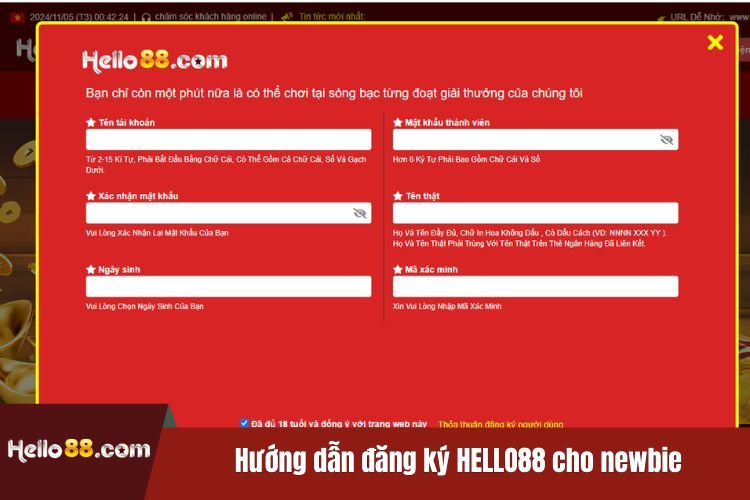 Hướng dẫn đăng ký HELLO88 cho newbie